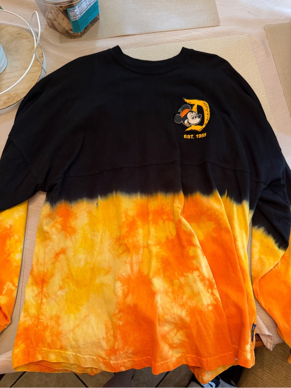 Disney Mickey Tie-Dye Long Sleeve Shirt - Black, Orange & Yellow